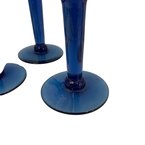 Vintage Blue Glass Goblets Set Of 4 Elegant Wine Glasses - Picture 4 of 6